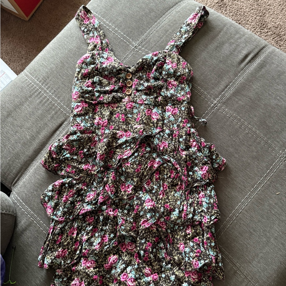 Ruby Rox Floral Ruffle Dress - Pink and Blue